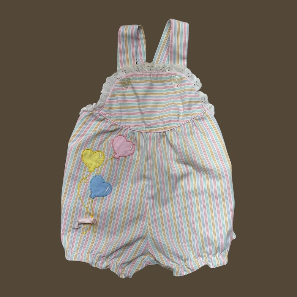 Vintage Tiny Tots Romper 12 months Baby Girl Pink Striped Jumpsuit Classic